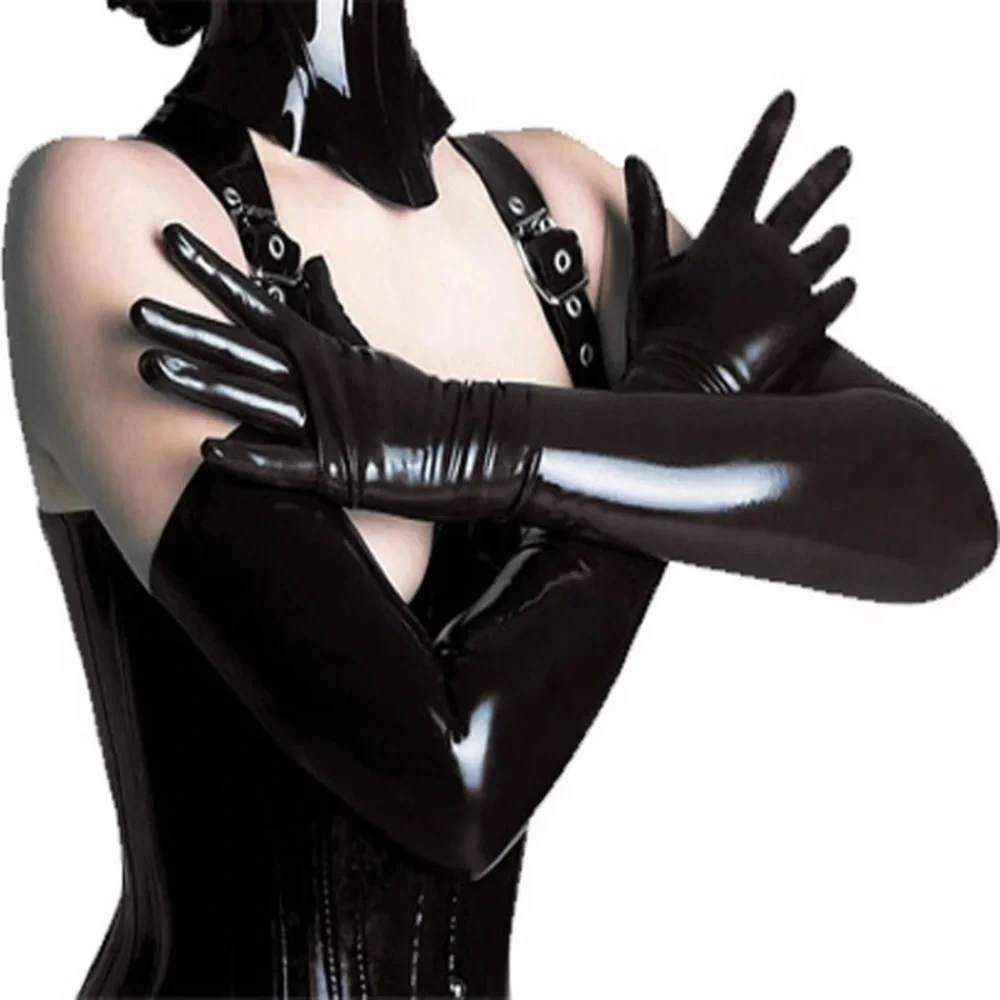 FA Latex Cosplay Black Long Gloves